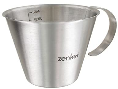 Zenker 44992 Verre doseur 500 ml, verre mesureur pour liquides, verre gradué, Acier inoxydable, Argent, 16 x 12 x 9 cm