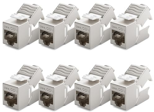 deleyCON 8x Module Keystone RJ45 sans Outil (10 Gbit/s, 500 MHz) à Connexion LSA, Entièrement Blindé (STP) - Prise Ethernet LAN pour Câbles Cat8/Cat7/Cat6/Cat5 - Boîte Murale & Panneau de Brassage