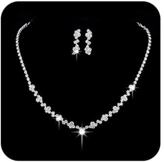 Unicra Silber Hochzeit Schmuck Sets Formal Bridal Jewelry Set Rhinestone Prom Halskette für Frauen und Bräute