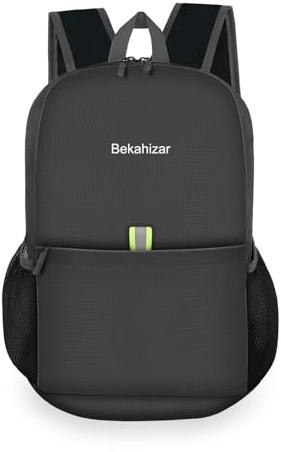 Bekahizar Small Rucksack 15L Packable Backpack Hiking Daypack Foldable Day Bag For Men Women Teens Travel Camping City Walking Mountaineering Climbing (Black)