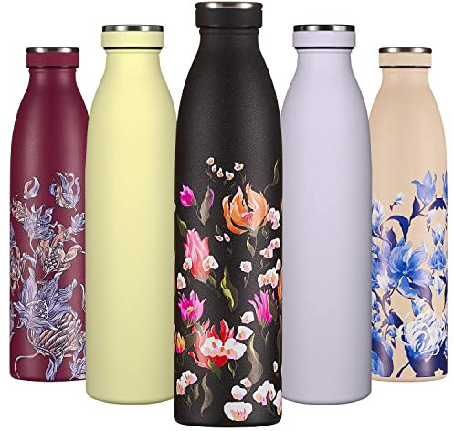 B2DO Trinkflasche Edelstahl 750ml Passionsblume | Wiederverwendbare Vakuum Metall Thermoskanne Wasserflasche | Auslaufsichere isolierte Thermosflasche|BPA-freie Isolierflasche für Sport,Office