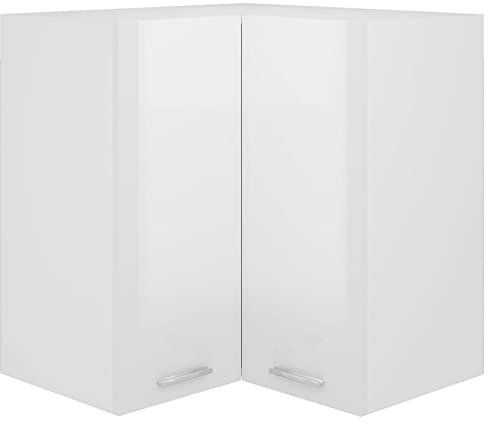 vidaXL Armario Colgante Esquina Muebles Mobiliario Estante Almacenamiento Alacenas Cocina Cuencos Platos Ollas Contrachapada Blanco Brillo 57x57x60cm