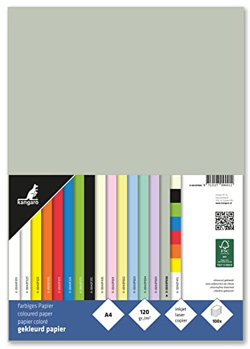 Kangaro - Tonpapier Pastell Grau DIN A4-120g/m² FSC mix – 100 pack - Briefpapier Bastelpapier DIY