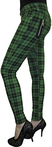 Röhrenhose Karo Hose Damen Karierte Hosen Punk Emo Alternative Mode, Grün, XL