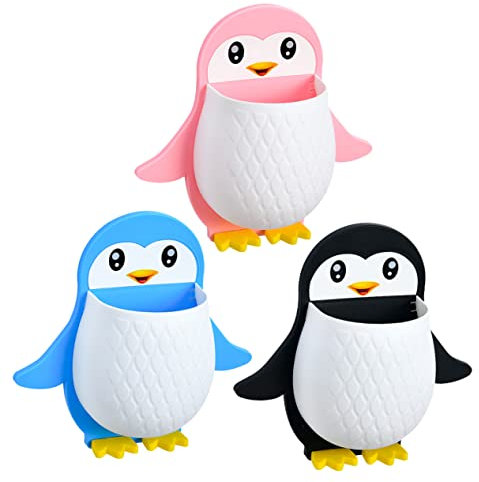RORPOIR 3stücke Teiliges Wandmontiertes Organizerset Cartoon Pinguin Design Zahnputzbecherhalter Und Fernbedienungshalter Badezimmer Aufbewahrungsbox Kompakt Leicht Praktisch