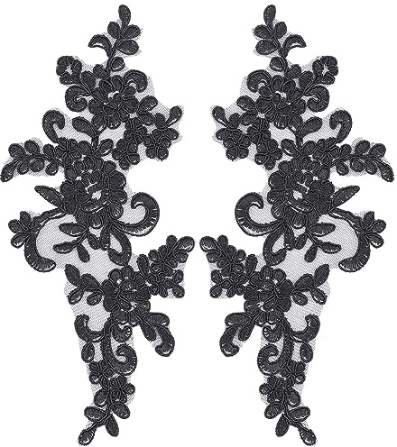 GORGECRAFT 2 par 3D pärlor blomma sekvens spets applikation motiv sy på broderad spets applikation bröllopsklänning brudens huvudbonad prydnad lapp för kläder sömnad hantverk dekoration, svart