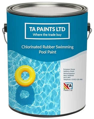 T A Paints Ltd Swimming Pool Paint Waterproof Rubber Pool High Chemical Protection Gloss Pool & Pond Chlorinated Rubber Coating (5 litres, BS 18 E 51 Blue)