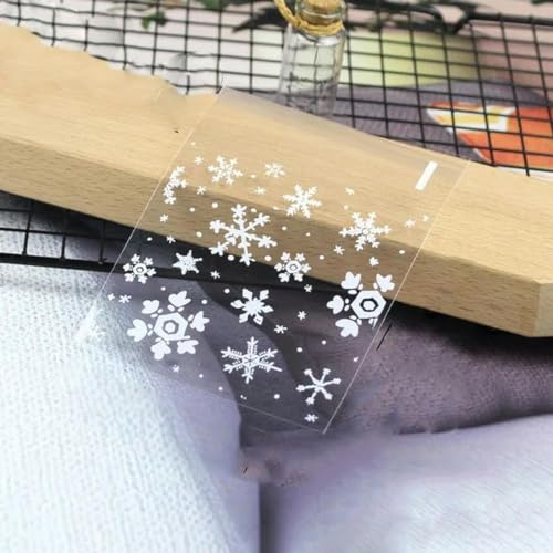 100 Stück transparente Mini-Schneeflocken-Plätzchenbeutel zum Backen von Süßigkeiten, Neujahr, Partybevorzugung, Weihnachten, DIY-Geschenkbeutel, 10 x 10 cm