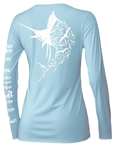 Palmyth Womens UPF 50+ Fishing Shirts Sun Protection Long Sleeve T-Shirt (Blue/Sailfish, S)