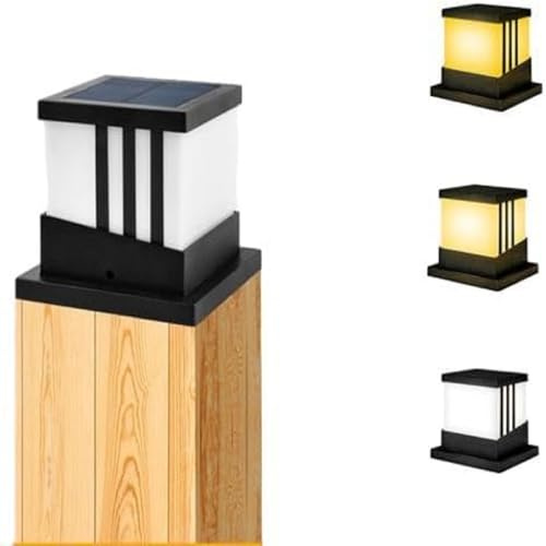 Topyond Solar Pfostenleuchte,Zaunpfosten-Solarleuchten, wasserdichte Solar-Pfostenkappenleuchte,LED-Laternenpfahllicht 13.3x13.3cm,3 Farbtemperaturen Für Die Dekoration von Innenhöfen Und Landschaften