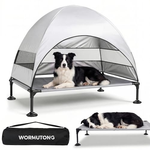 Erhöhtes Outdoor-Hundebett mit Baldachin, erhöhtes Hundebett mit stabilen verstellbaren Füßen, Hunde-Campingbett mit größerem Schatten, angehobenes Hundezeltbett mit Baldachin für draußen