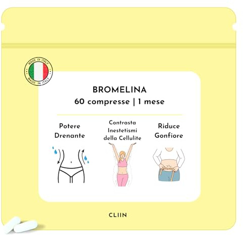 Bromelina Forte Drenante Integratore alimentare Made in Italy 60 compresse, Drenante Forte Anticellulite, Enzimi Digestivi, Detox e Zero Gonfiore, Bromelina 2500GDU