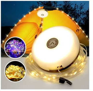 Fobekit Utomhus ljusslinga, 10 m infällbar campingljusslinga med 5 belysningslägen, hållbar och vattentät, USB-laddning för camping, uteplats, dekoration, jul