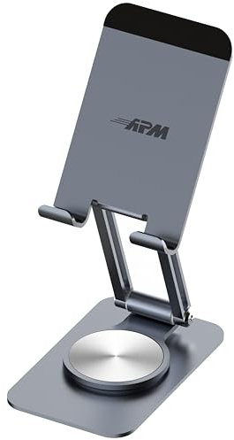 APM Supporto per telefono portatile, supporto pieghevole in alluminio, girevole a 360° per ufficio, accessorio da viaggio, compatibile con iPhone 16 15 14 Pro Samsung S24 A53 Nintendo Switch, Grigio,