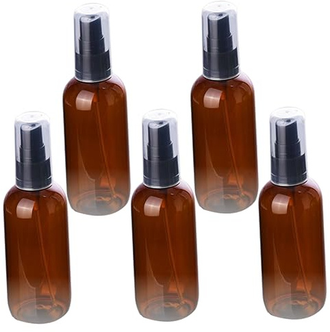 LALADEFIEE Botella de Spray Pequeña Pet 50ml Marrón, 5 Piezas Tapa | Recargable y Hermética, Formato Portátil para Viaje E Interior, Envase Cosmético de Uso Diario