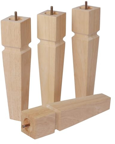 12 Inch Square Unfinished Oak Furniture Legs - Heavy Duty Mid Century Tall Wooden Legs Set of 4 for Tables, Bench, Ottomans - with Installation Hardware (Natural)