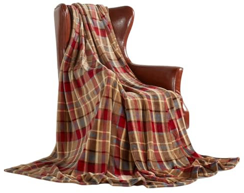 DREAMLANDING Fleece-Überwurf für Sofa, Bett, Stuhl, weich, bunt, übergroß, dekorativ, ultraplüschig, 150 x 200 cm, rotes Karomuster