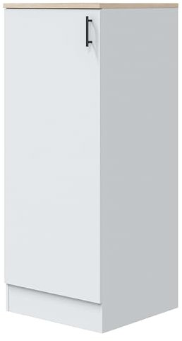 Miroytengo Módulo Inferior Columna de Cocina Kira con 1 Puerta Blanco Brillo y Roble Canadian 3 Estantes 60x148x60 cm Melamina