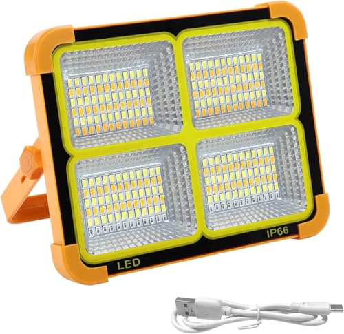 Foco LED recargable portátil, batería luz de trabajo, faro obra LED para reparación de coches, camping, plegable – Power Bank recargable panel solar USB