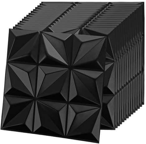 LOPYXBR Confezione da 30 pannelli da parete 3D neri, 30 x 30 cm, con pellicola adesiva per modanatura da parete 3D, colore nero, pannelli da parete autoadesivi per gaming, soggiorno, sfondo TV, 30 x