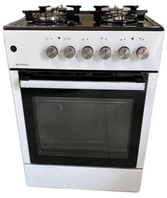 Cucina A Gas 4 Fuochi A gas Metano Con Forno Elettrico e Accensione Elettrica Bianca White Con Piano Cottura Nero 57 x 57 cm