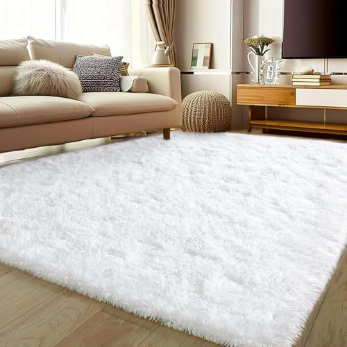 LIJIAO Tapis Salon Shaggy Tapis Chambre 80 x 140 cm Antidérapant, Extra Large, Moelleux et Moderne Salon Moderne à Poils Courts pour Chambre d'enfant, Blanc