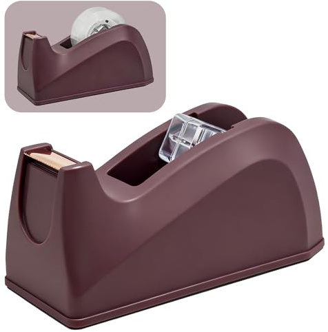 Desktop Office Tape Dispenser, Adhesive Roll Holder with Weighted Nonskid Non-Slip Base, Cute Plastic Weighted Tape Roll Dispenser for Desk Office Home School Shop Business - Wine Red