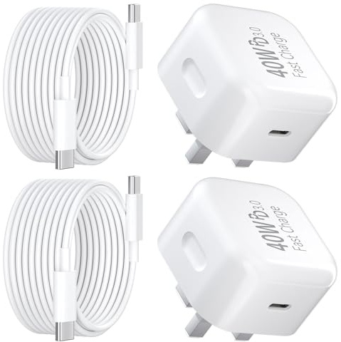 USB C Charger for iPhone 17 16 15 Charger 40W Fast Charger USB C Plug and Cables 3M, 2Pack Type C UK Wall Phone Power Adapter USBC Lead for iPhone 17 Air 16 15 Pro Max/iPad/Samsung S25 Ultra/S24/S23