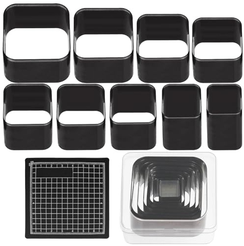 Swpeet 10pcs 9 storlekar hög kolstål läder hål skärverktyg med gummi linjal matta sortiment kit, kvadratisk läder skärverktyg, skär dör, hålig stansning för DIY hantverk