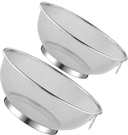SHINEOFI 2 piezas Colador de Acero Inoxidable Cuencos de Malla Fina para Filtrar Leche de Soja Aceite y Alimentos Escurridor Estable para Cocina Doméstica
