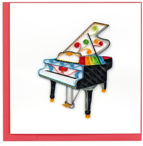 Quilling Card Handmade Quilled Grand Piano Greeting Card – 6x6 Inch Blank Card with Envelope – Fair Trade Verified – Unique Paper Art Keepsake for Any Occasion