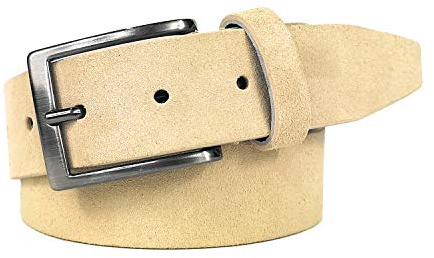 MYB Cintura piatta per Uomo in Vera Pelle scamosciata - 35mm - Made In Italy - Handmade - diversi colori e taglie disponibili (105-120 cm, Beige)