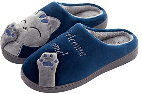 AUXDIQ Pantofole Donna Uomo Inverno Caldo Comode Ciabatte Carino Cartone Pantofole Peluche Scarpe da Casa Blu 35/36 EU