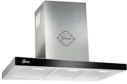 Gurari Dunstabzugshaube 90 cm GCH F 462 IS 9 Edelstahl Schwarz Glas | Wandhaube Umluft/Abluft | Abzugshaube 1000m³/h mit Fernbedienung (EEK A) | Randabsaugung, TouchControl, Timer inkl.Umluftset