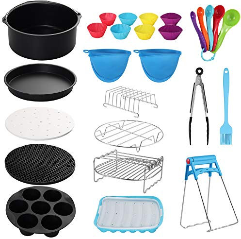 COLFULINE 16PCS Heißluftfritteuse Zubehör, 8 Zoll Airfryer Zubehör Set Ø20 cm Brotbackkorb Pizzapfanne Silikonmatte Grillständer für 4 Liter Luftfritteuse XL XXL Gowise Phillips Cozyna