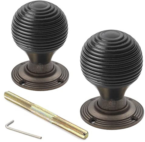 A.B Hardware Six Pair Brass Wood Beehive Door Knob Handle Black Hard Wood Ebonized Mortice