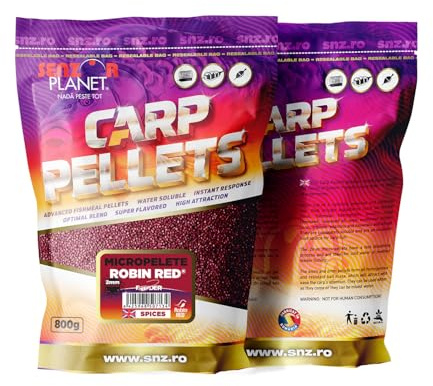 Senzor Planet Appâts de Pêche à la Carpe, Granulés de 2 mm, Robin Red, Sachet de 800g, Parfait pour la Pêche à la Bouillette ou dans des Sacs PVA, Idéal pour Les Lacs et Rivières