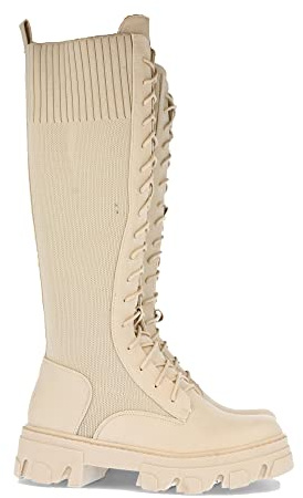 shoes&blues.es 62093-Bota de Plataforma para Mujer, con Elastico en el Gemelo, y Cierre de Cordones, Otono Invierno 2021. Talla 37 Beige