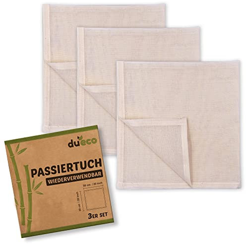 DuEco Passiertuch für Käseherstellung und Bio-Nussmilch - Mehrzweck-Käsetuch für hausgemachten Käse, Beeren, Obstsaft und Gemüsesaft ca. 50 x 50 cm