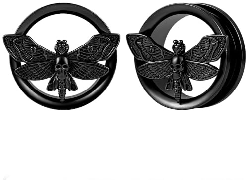 Vankula Ohr Flesh Tunnel Double Flared Plug mit Schraubverschluss Motten Edelstahl für Gestreckte Expander Ohrpiercing 8mm bis 22mm