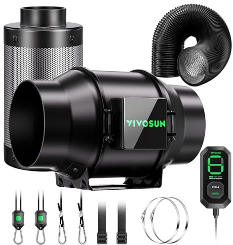 VIVOSUN Kanalfläkt 150 mm extraktorfläkt 660 m³/h med E12 hastighetskontroll kolfilter och 240 cm luftkanal AeroZesh G6 avgasuppsättning kyl- och ventilationssystem för odlingstält