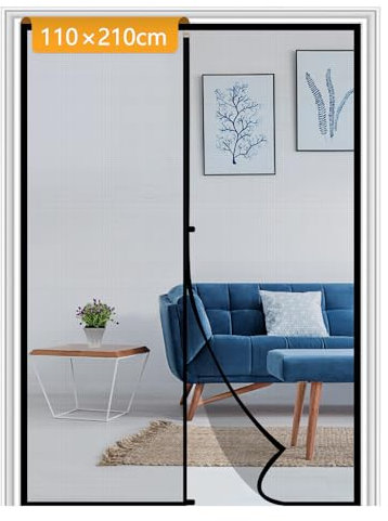 Yotache Fliegengitter Balkontür Magnet 110x210cm Insektenschutz Balkontür Ohne Bohren mit Stollen und Klettverschluss für Haus und Terrasse, Schwarz