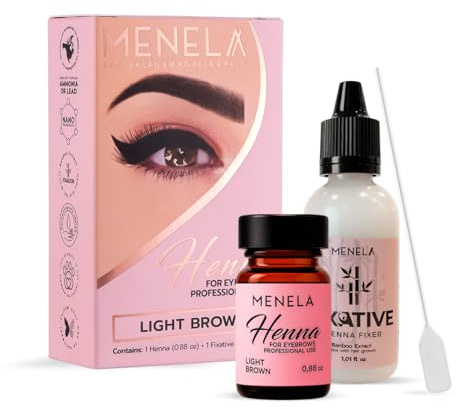 MENELA Eyebrow Henna Tint Kit – Light Brown – Up to 60 Applications, DIY & For Professional Use, 2.5g Henna + 15ml Fixer, Bamboo Extract, Easy At-Home Brows, Ammonia-Free, Vegan