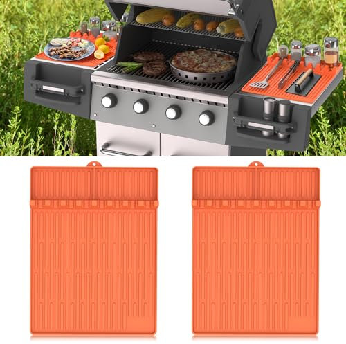 Silikon-Grillwerkzeug-Matte für Blackstone, große Silikon-Spatel-Matte mit Tropf-Pad, Grillmatte, Grillzubehör, Seitenablage, Grill-Pad für Outdoor-Grill, Küche, Arbeitsplatte (Orange)