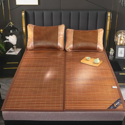 Summer Cooling Pad Cooling Bed Cover Mattress Summer Sleeping Mat,Summer Bamboo Bed Mat Mattress Topper,Rattan Cooling Mat,Foldable Double Sided Bamboo Mat for Bed,Breathable Carbonized Bamboo(150X195