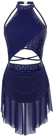 YiZYiF Femme Justaucorps Gymnastique Patinage Artistique Robe Danse Ballet Classique Robe de Patinage Artistique Costume Ballerine Performance Dancewear S-XXL Bleu Marine L