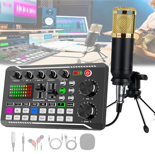 Live Sound Card Audio Mixer,Podcast Audio Interface with Dj Mixer Effects,16 Preset Effects,8 Mode,12 Electric Tone,Compatible with Various Equipment,for Streaming/Podcasting/Gaming