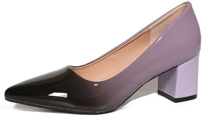 qibusleen Escarpins à Enfiler en Cuir Verni pour Femmes Escarpins Confortables de 2,36 Pouces à Bout Pointu et Talons épais Chaussures de Travail Bicolores pour femmes-Violet-41