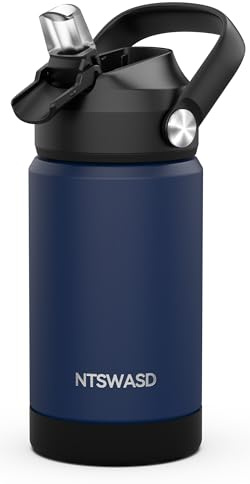Ntswasd Vattenflaska i rostfritt stål sugrör termosflaska 350 ml-BPA fri läckagesäker termovattenflaska för skola, sport, barn (blå)