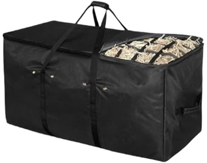 Hay Bale Storage Bag, Oxford Heavy Duty Extra Large Hay Bale Container, Foldable Portable Horse And Livestock Hay Bale Bags, Tote Waterproof With Top Slow Feed Design For Barn Stable